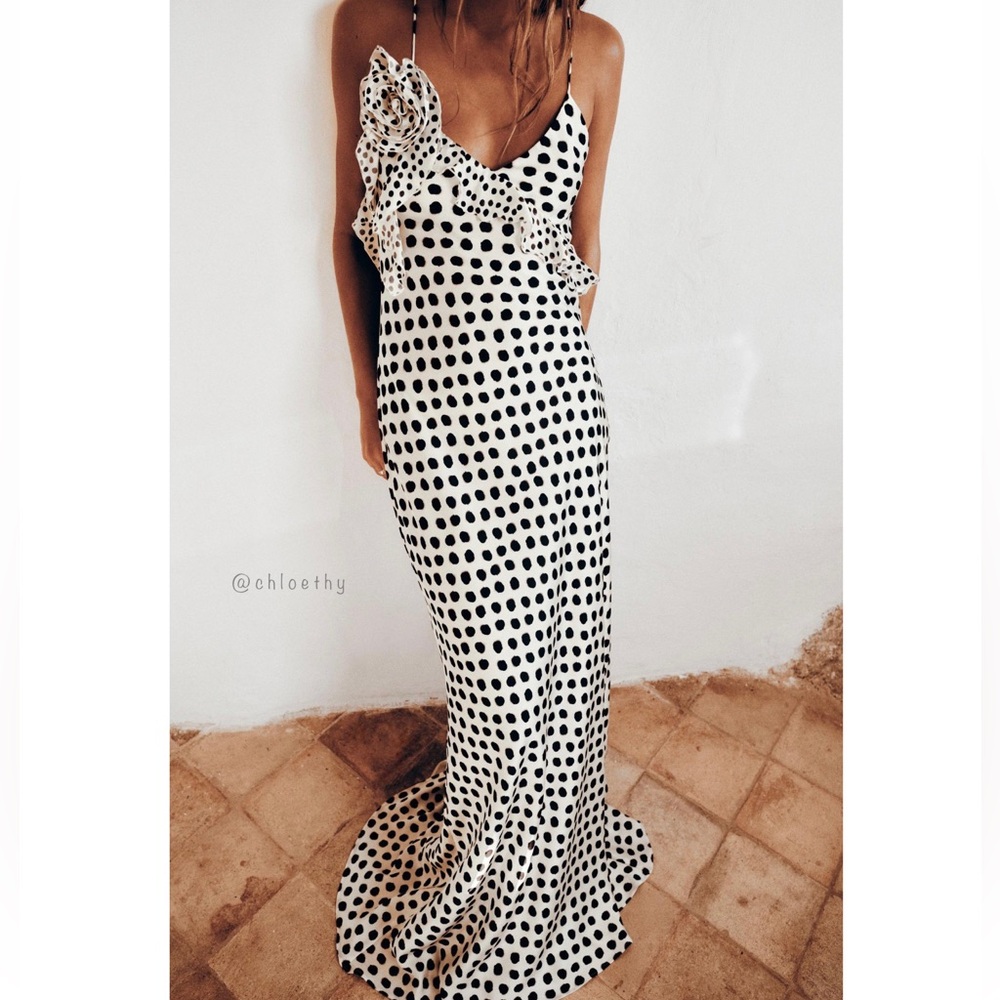 Zara RUFFLED SATIN EFFECT POLKA DOT DRESS